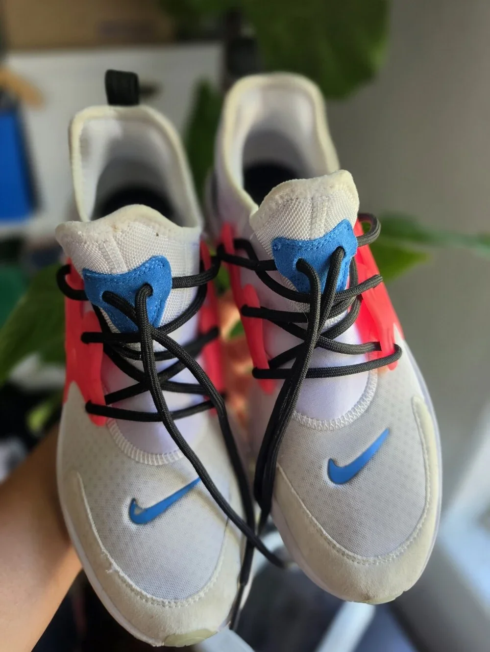 Nike Big Kids White Sneakers with Pink and Blue Details